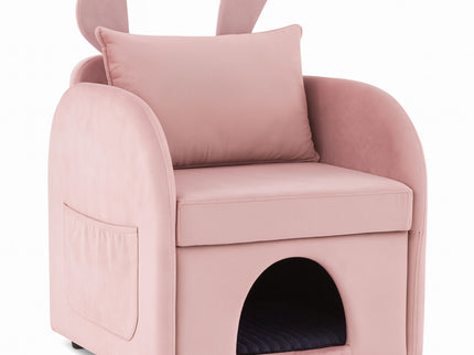 Bunny Ear Pet Friendly Armchair With Hidden Pet House With Storage Pocket For Bedroom & Living Room - Pink