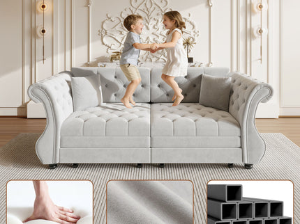 Oversized Chesterfield Pull Out Sofa Bed, Roll Arm Couch With Flower Tufting For Living Room