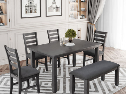 Dining Set For 6, Upholstered Chairs, Includes Table, 4 Chairs, And 2 Person Bench - Gray