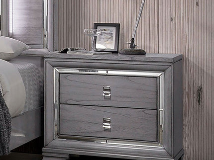 Nightstand With Mirror Trim - Light Gray
