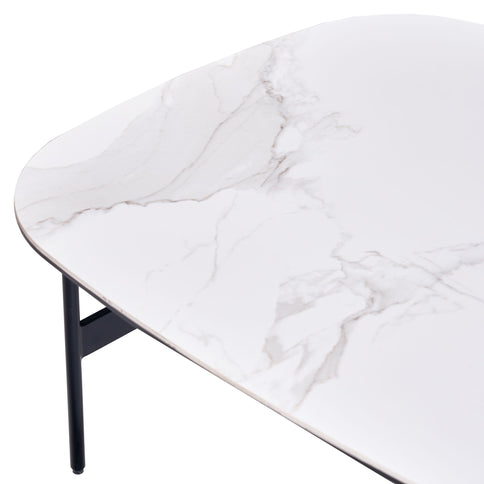 Modern Rectangular Rock Plate Coffee Table Open Space Design Golden Metal Frame Minimalist Living Room Center Table For Lounge Office - Black White
