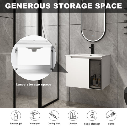 Wall Mounted Bathroom Vanity With Sink, 2 Soft Close Doors, Cabinet & Half Door