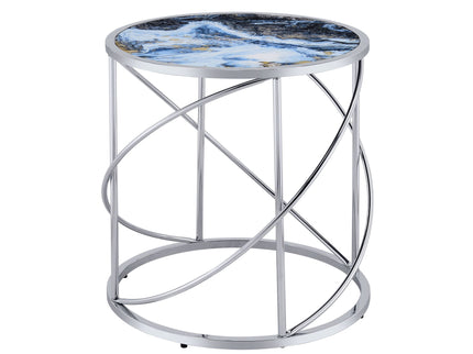 Lyda - Marble Print End Table - Blue