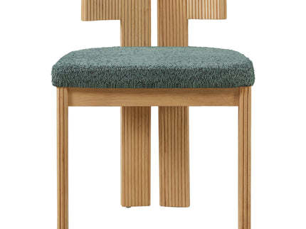 5 Piece Indoor Dining Set With Fluted Table Upholstered Chairs - Green / Natural
