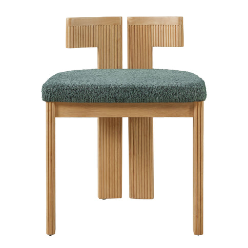 5 Piece Indoor Dining Set With Fluted Table Upholstered Chairs - Green / Natural