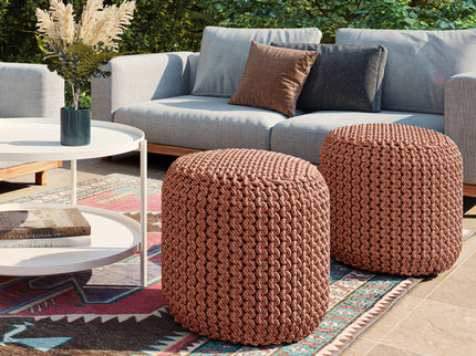 Wynne - Round Knitted Outdoor / Indoor Pouf - Orange