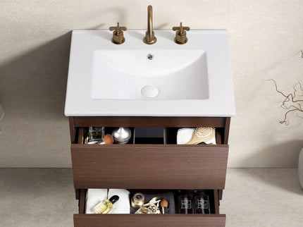 Bathroom Vanity With Basin Wall Hang Storage - Brown / Brown / White