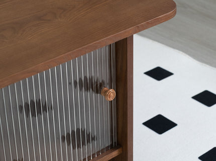 Rectangular Coffee Table With Sliding Door Storage Center