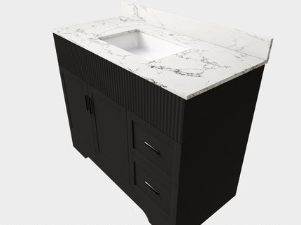 Bathroom Vanity Set, Fluted Cabinet, Soft Close Doors With Drawers, Single Faucet Hole, Sink Included - Black