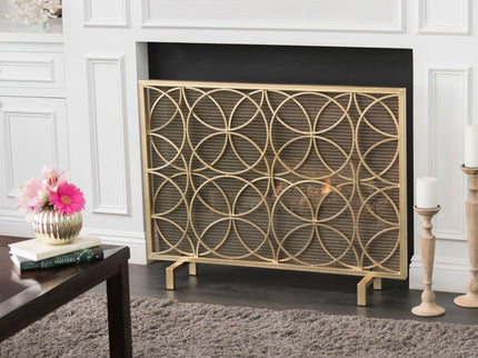 Thayer - Single Panel Iron Fireplace Screen With Geometric Design
