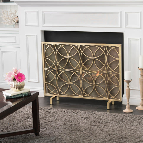 Thayer - Single Panel Iron Fireplace Screen With Geometric Design