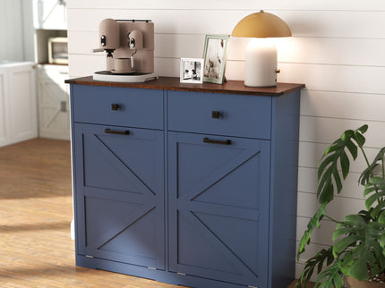 Double Tilt Out Trash Cabinet With Hideaway Drawer And Barn Door Style