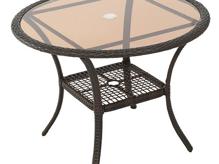 Outdoor Table With Woven Rattan Design - Brown