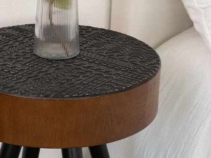 Round Coffee Table With Carved Top For Living Room