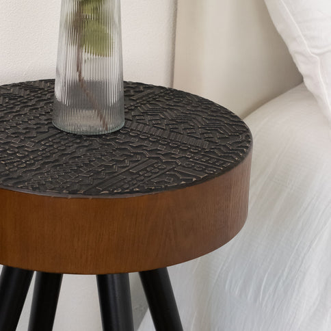 Round Coffee Table With Carved Top For Living Room