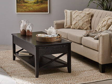 Decatur - Farmhouse Lift Top Coffee Table With Storage - Black / Ash