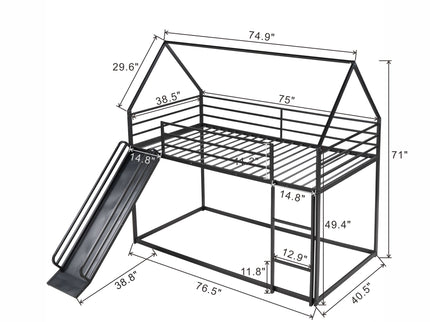 Twin Over Twin House Bunk Bed With Ladder And Slide