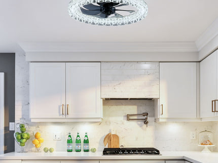 LED Light Source And Remote Control, 3000 - 6500K Dimmable Flush Mount LED Fan Light, 6 Speeds, Quiet DC Motor - Matte Black