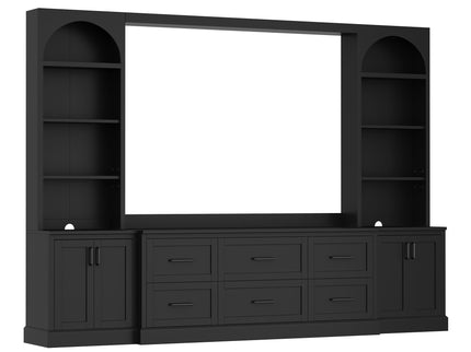 Arched Entertainment Center Wall Unit With 6 Drawers, Large TV Stand With Bookshelves