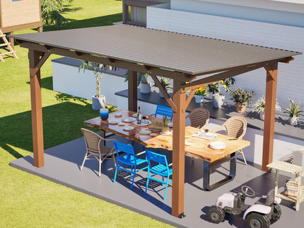 13 X 10 Ft Gazebo With Roof, Spacious Outdoor Patio Shade Structure For Backyard & Garden - Brown