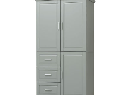Tall And Wide Storage Cabinet With Doors For Bathroom Or Office, 3 Drawers - Gray