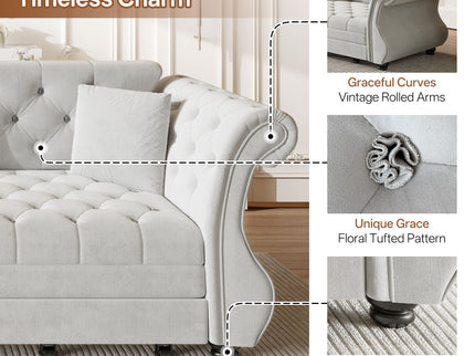 Oversized Chesterfield Pull Out Sofa Bed, Roll Arm Couch With Flower Tufting For Living Room