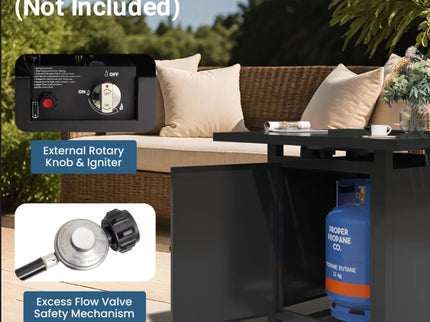 Square 2 In 1 Outdoor Propane Fire Pit Table With Stainless Burner, Lava Rocks, Lid & Waterproof Cover - Black