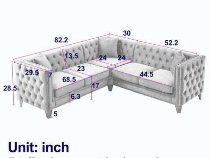 L-Shaped Corner Sofa, 5 Seater Sectional With Tufted Design