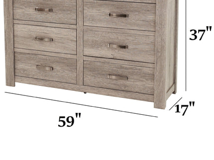 1 Piece Dresser With Handles, 6 Drawers - Light Gray