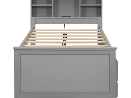 Platform Bed With Storage Headboard, USB, Trundle And 3 Drawers