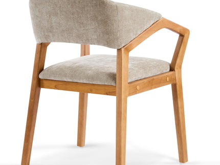 Indoor Upholstered Dining Chair (Set of 2) With Sturdy Frame And Ergonomic Curved Backrest - Oatmeal / Teak