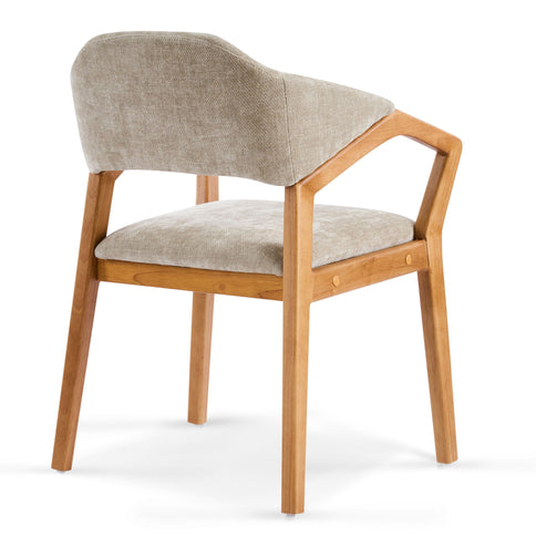 Indoor Upholstered Dining Chair (Set of 2) With Sturdy Frame And Ergonomic Curved Backrest - Oatmeal / Teak