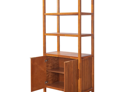 Modern Tall Storage Bookcase Cabinet With 2 Open Shelves & Double Doors