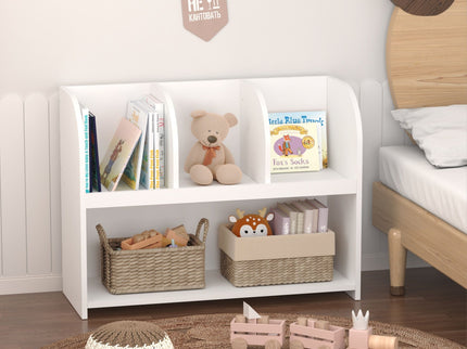 Bookcase With 4 Compartments, Storage Shelf For Toys And Books - White