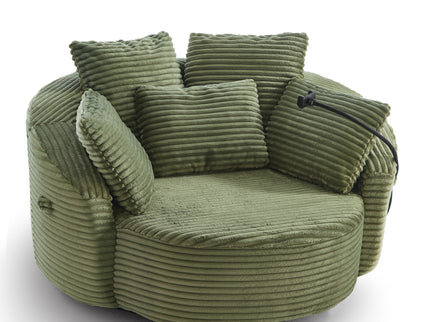Swivel Accent Barrel Chair With Adjustable Phone Holder, 5 Pillows For Living Room