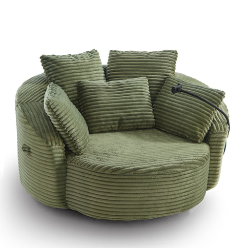 Swivel Accent Barrel Chair With Adjustable Phone Holder, 5 Pillows For Living Room