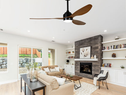 Ceiling Fan With Lights Quiet DC Motor 3 Blade Ceiling Fans 6 Speed Levels, Reversible Ceiling Fan - Matte Black / Wood