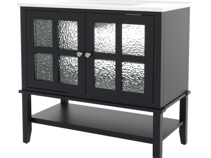 Bathroom Vanity With Ceramic Sink, Adjustable & Open Shelf