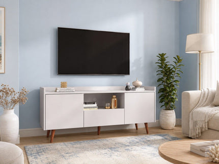 TV Stand For TVs Up To 60" With Open Storage Shelf, 2 Doors, 1 Drawer And Cable Management