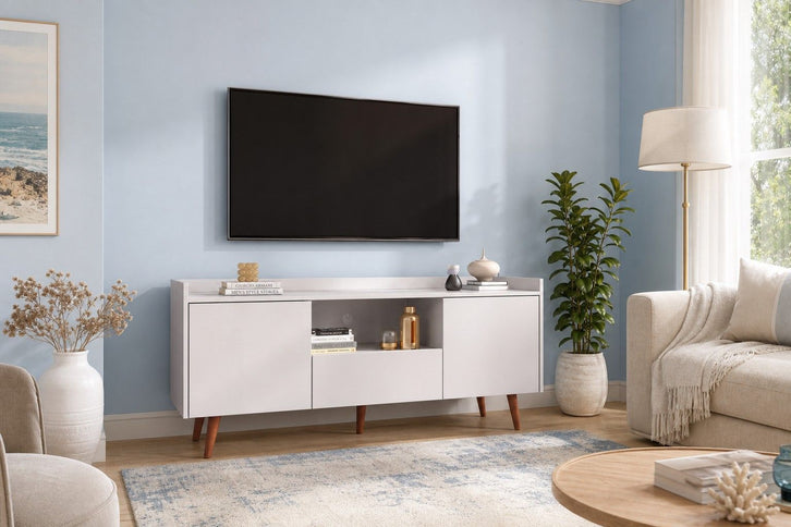 TV Stand For TVs Up To 60" With Open Storage Shelf, 2 Doors, 1 Drawer And Cable Management