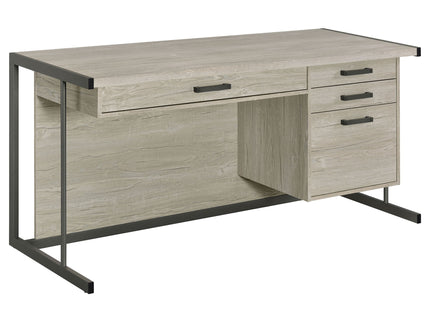 Brisley - Office Desk With Adjustable Keyboard Tray And 3 Drawer Storage - Beige / Gray