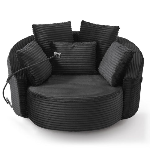 Swivel Accent Barrel Chair With Adjustable Phone Holder, 5 Pillows For Living Room