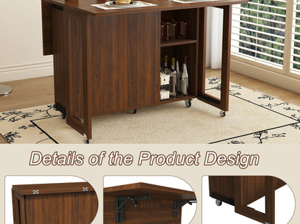 3 In 1 Foldable Side Table With 4 Storage Shelves