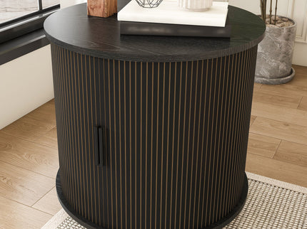 Cylinder Nightstand With Charging Station & Sliding Door