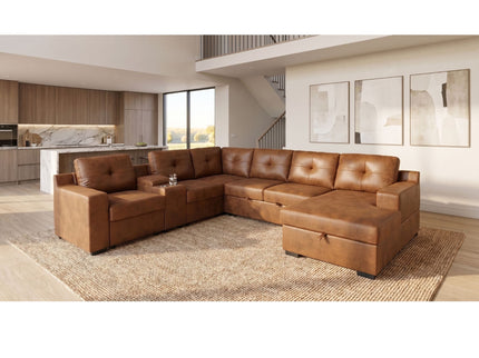 U - Shape Sectional Pull Out Bed With Console, Storage, And USB Charging