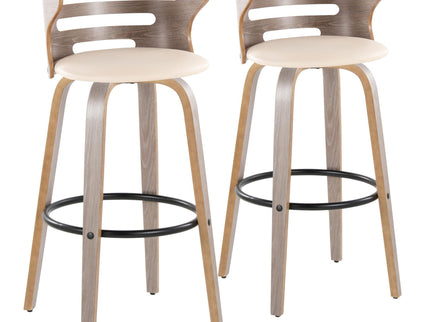 Cosini - Mid Century Modern Fixed Height, Barstool & Swivel And Round Footrest (Set of 2)