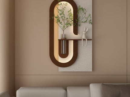 Adjustable LED Sandstone Wall Decor With Simulated Plants 3D Art Sculpture, Glass Vase & Rabbit Statue, Remote Control - Light Coffee