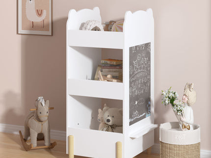 Bear Shaped Bookshelf With Chalkboard Side, 3 Tier Storage Organizer For Playroom - White
