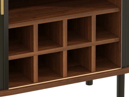 Fluted Wine Bar Cabinet With 8 Grid Wine Rack, 5 Level Adjustable Shelves, 2 Glass Holders
