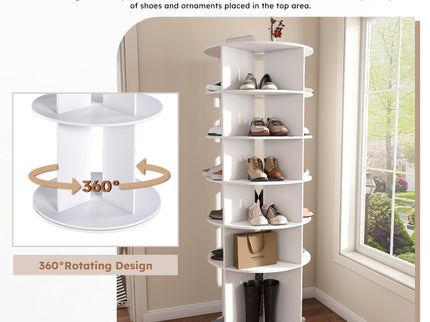 6 Tier Spinning Shoe Rack, Free Standing 360° Revolving Shoe Organizer - White